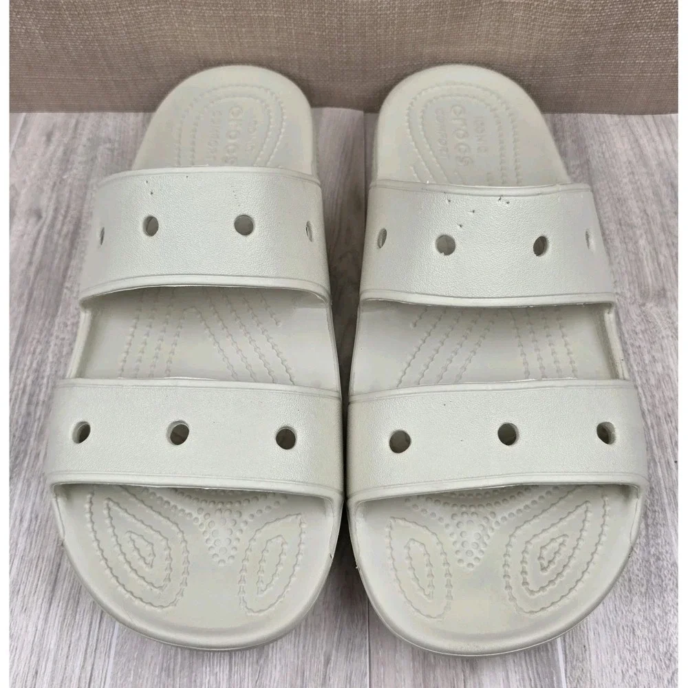 Crocs Classic Two-Strap Slip On Slide Sandals Cream Mens 8 Womens 10 Beach Pool
